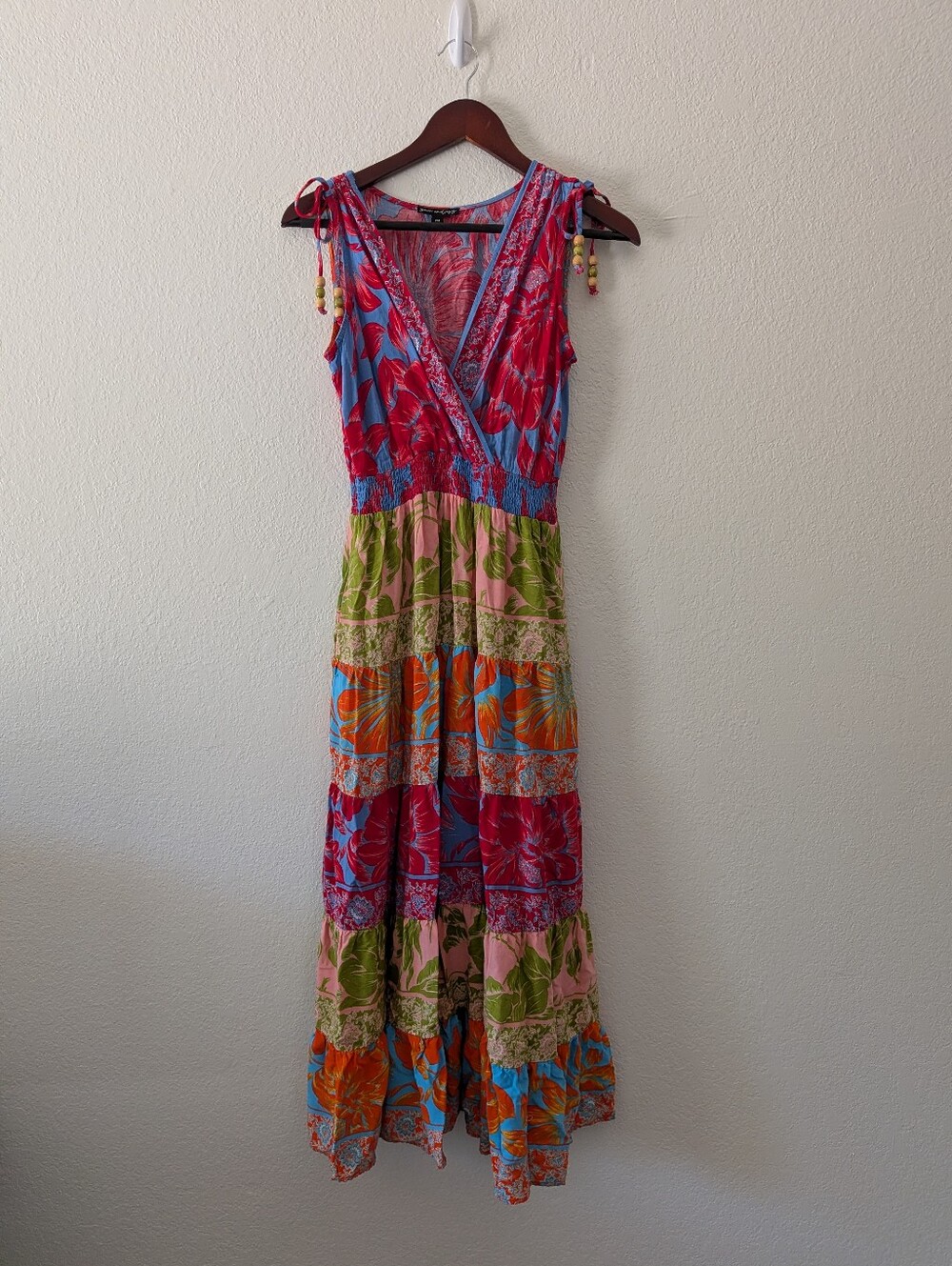 Sam and Jess Floral Tiered Maxi Dress Sleeveless V-Neck Multicolored Size PM